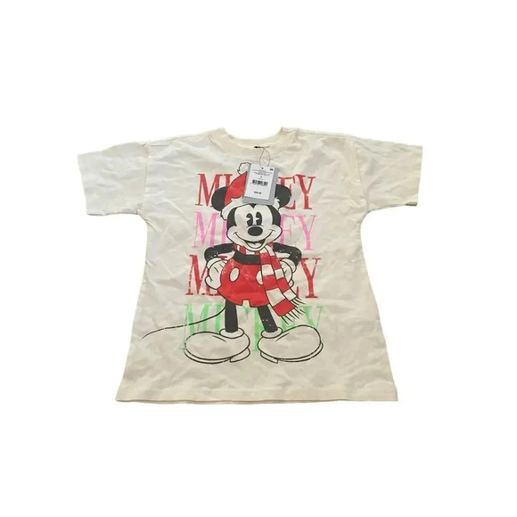 NWT Disney Cream Mickey Mouse Short Sleeve Graphic T-Shirt Size 5 - Picture 1 of 3